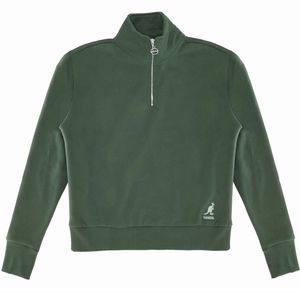 KANGOL Cropped Army Green 1/4 Zip Sweatshirt Size Large
